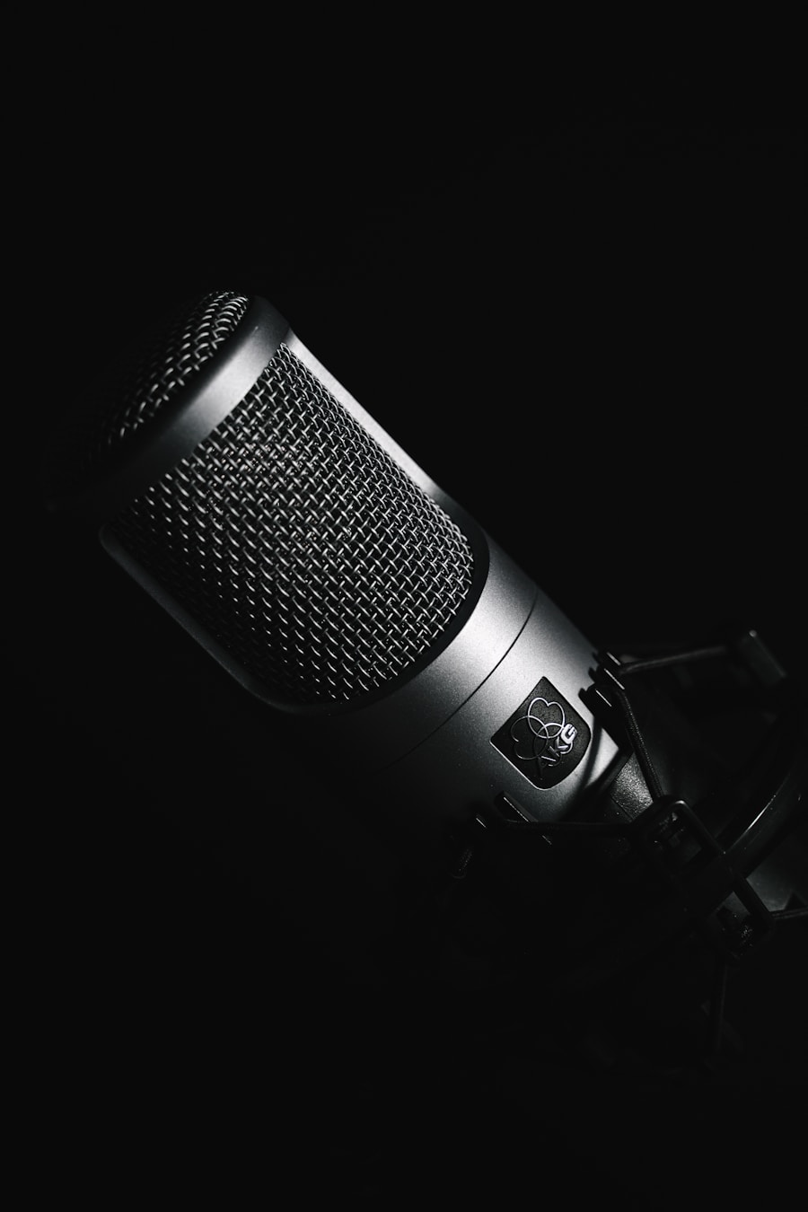 Close-up of a condenser microphone used for recording vocals